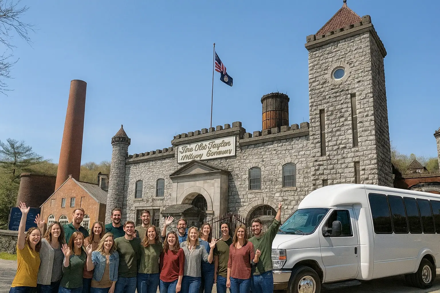 Luxury party bus parked at Castle and Key Distillery in Millville Kentucky